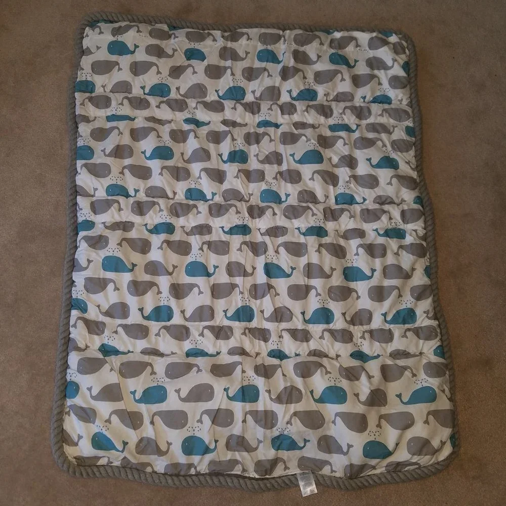 Just Born Anchors Whales Baby Blanket Comforter Blue Gray White Stripes Nursery